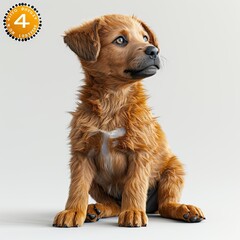 3D render of cute brown dog , side view on plain white background, highly detailed, 4k resolution, high octane render