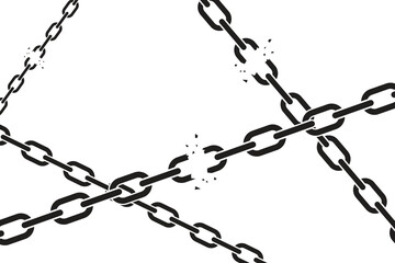 Chains that are torn and pulled in different directions, the concept of freedom and independence.