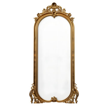 Ornate Gold Floor-Length Mirror With Intricate Detail, Isolated on a Transparent Background, Graphic Resource