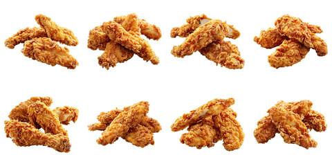 Collection of Panko-Crusted Fried Chicken Tenders isolated on transparent png background. Generative ai