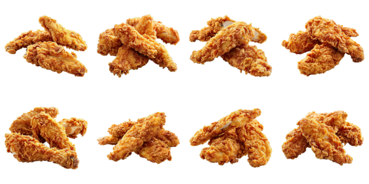 Collection of Panko-Crusted Fried Chicken Tenders isolated on transparent png background. Generative ai