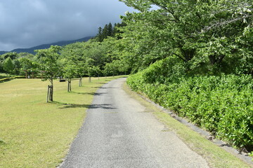 日本の福島県の名所　会津にある亀ヶ城跡　周辺の風景