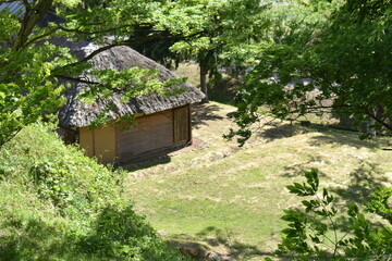 日本の福島県の名所　会津にある亀ヶ城跡　周辺の風景