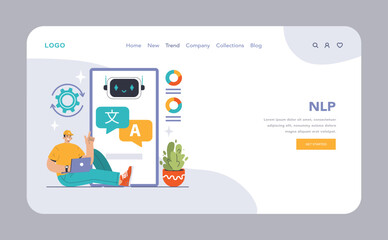 NLP in Action web or landing. A tech-savvy interacts with an advanced