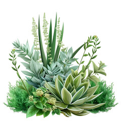 Obraz premium Lush Green Succulents and Herbs, Isolated on a Transparent Background, Graphic Resource