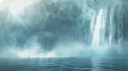 defocused blured Background with an abstract image of a waterfall and fog copy space. background for advertising refreshing products