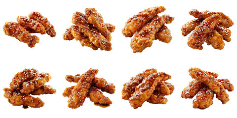 Collection of Teriyaki Fried Chicken Strips isolated on transparent png background. Generative ai