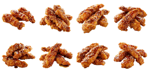 Collection of Teriyaki Fried Chicken Strips isolated on transparent png background. Generative ai