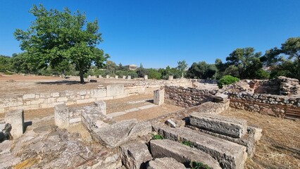 athens greece fallen columns ruins in ancient market in thisio