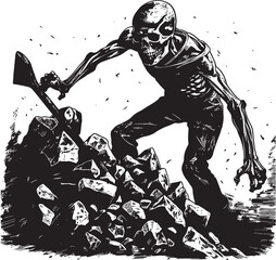 Bony Hand and Rock Surface Contemporary Logo Concept Skeleton in Action Stylish Emblem Art