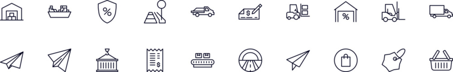 Commerce vector outline icons drawn with black thin line. Editable stroke. Simple linear illustration that can be used as a design element for apps and websites