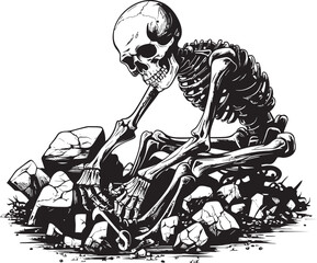 Hammering Bone and Stone Stylish Emblem Design Skeleton with Hammer Graphic Whimsical Vector Concept