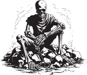 Bone Art on Solid Rock Modern Icon Design Skeletal Anatomy and Boulder Stylish Graphic Art