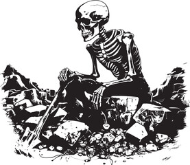 Skeleton with Hammer Illustration Chic Graphic Symbol Hammering Bone Logo Contemporary Vector Art