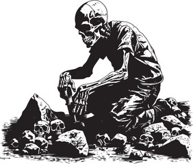 Bone Hand and Rock Surface Chic Logo Design Skeleton and Boulder Design Elegant Icon Symbol