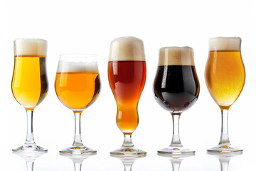 Four Glasses of Beer on White Background