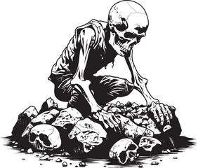 Skull and Rough Surface Elegant Logo Symbol Bone Structure and Hard Rock Minimalistic Graphic Illustration