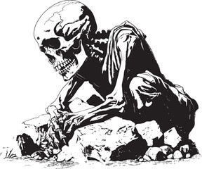 Bony Hand on Stone Surface Chic Logo Art Hammering Bone and Rock Clean Vector Symbol