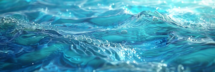 Close-up view of beautiful clear blue ocean water with gentle waves and sunlight reflections, ideal for backgrounds and nature themes.
