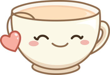 Happy teacup with a heart-shaped tea bag