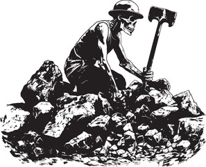 Skeleton and Granite Chic Graphic Concept Hammering Skeleton Emblem Clean Vector Symbol