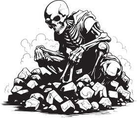 Skeleton with Hammer Graphic Minimalistic Vector Design Bony Hand on Stone Surface Elegant Logo Symbol