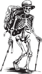 Backpacker Skeleton Logo Minimal Vector Logo Bone Structure on Path Sleek Icon Concept