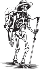 Hiking Bone Logo Contemporary Vector Art Skeletal Stick and Bag Minimalistic Emblem Design