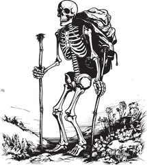 Skeleton Adventure Clean Vector Illustration Bone Backpacker Logo Modern Emblem Artwork