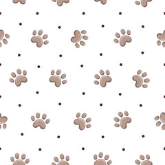 Animal paw print. Seamless pattern. Different traces of wildlife. Vector drawing. Design ornaments.