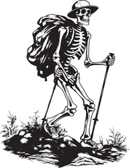 Skeletal Backpacking Journey Whimsical Icon Symbol Skeletal Explorer Adventure Vector Design