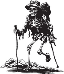 Bony Traveler Contemporary Logo Concept Skeleton Expedition Stylish Emblem Art