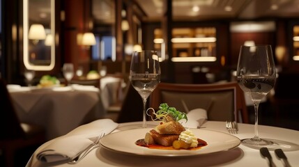 Gourmet Dish in Elegant Restaurant Setting