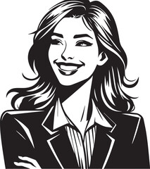 Young Happy Cheerful Professional Business Woman Vector Illustration Silhouette. 