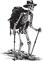 Backpacking Skeleton Art Contemporary Symbol Design Skeleton Adventure Clean Vector Illustration