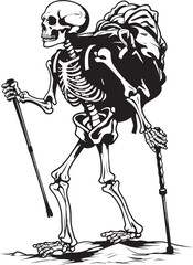Creepy Skeleton and Backpack Chic Emblem Design Skeletal Figure on Path Minimalistic Logo Art