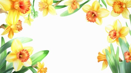 Daffodil, Watercolor Floral Border, watercolor illustration, isolated on white background