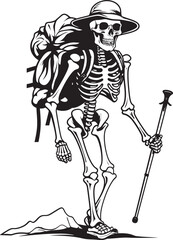 Hiking Bone Structure Minimal Vector Design Backpacking Skeleton Emblem Stylish Graphic Concept