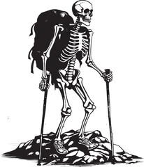 Hiking Skull Whimsical Vector Concept Skeleton Backpacking Stylish Icon Design