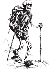 Bone Hiker Path Chic Logo Design Skeletal Backpacking Journey Whimsical Icon Symbol