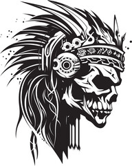 Ancient Warrior Skull Modern Icon Symbol Tribal Skull Warrior Dynamic Vector Concept