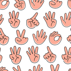 Obraz premium seamless pattern hands gestures in doodle style in vector. template for backdrop textile poster print design wrapping wallpaper