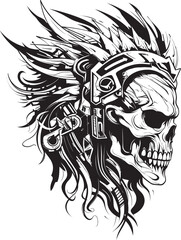 Tribal Warrior Skull Whimsical Logo Concept Bone Warrior Head Sleek Graphic Illustration
