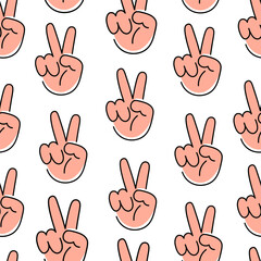 Fototapeta premium seamless pattern hands gestures in doodle style in vector. template for backdrop textile poster print design wrapping wallpaper