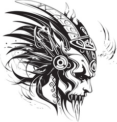 Warrior Skull Emblem Stylish Emblem Art Ancient Skull Warrior Whimsical Vector Symbol