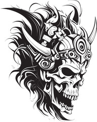 Spooky Warrior Skull Head Contemporary Graphic Art Warrior Skull Icon Stylish Design Element