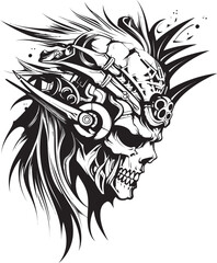 Tribal Warrior Skull Badge Whimsical Logo Concept Bone Warrior Head Sleek Graphic Illustration