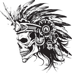 Bone Warrior Head Sleek Graphic Illustration Creepy Skull Warrior Chief Minimalist Iconography