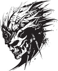 Ancient Warrior Skull Chief Whimsical Vector Symbol Spooky Skull Warrior Symbol Elegant Logo Design