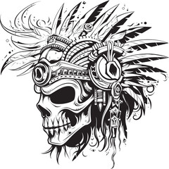 Warrior Skull Emblem Stylish Icon Design Ancient Skull Warrior Whimsical Vector Symbol